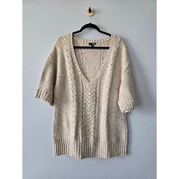 Cozy A.N.A Chunky Knit V-Neck Sweater Tunic 1X Angora Wool Blend Oversized Cozy - Picture 1 of 7